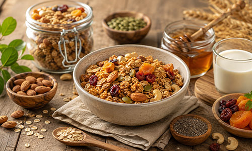 Olahan granola sehat dan renyah dengan rolled oats dan kacang mete dari YAVA Bali